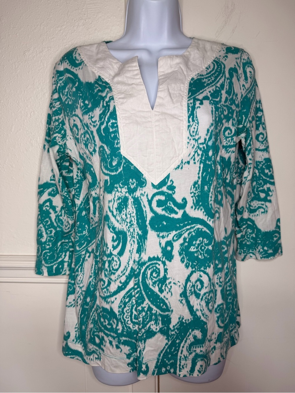 Ralph Lauren Teal and White Paisley Tunic M